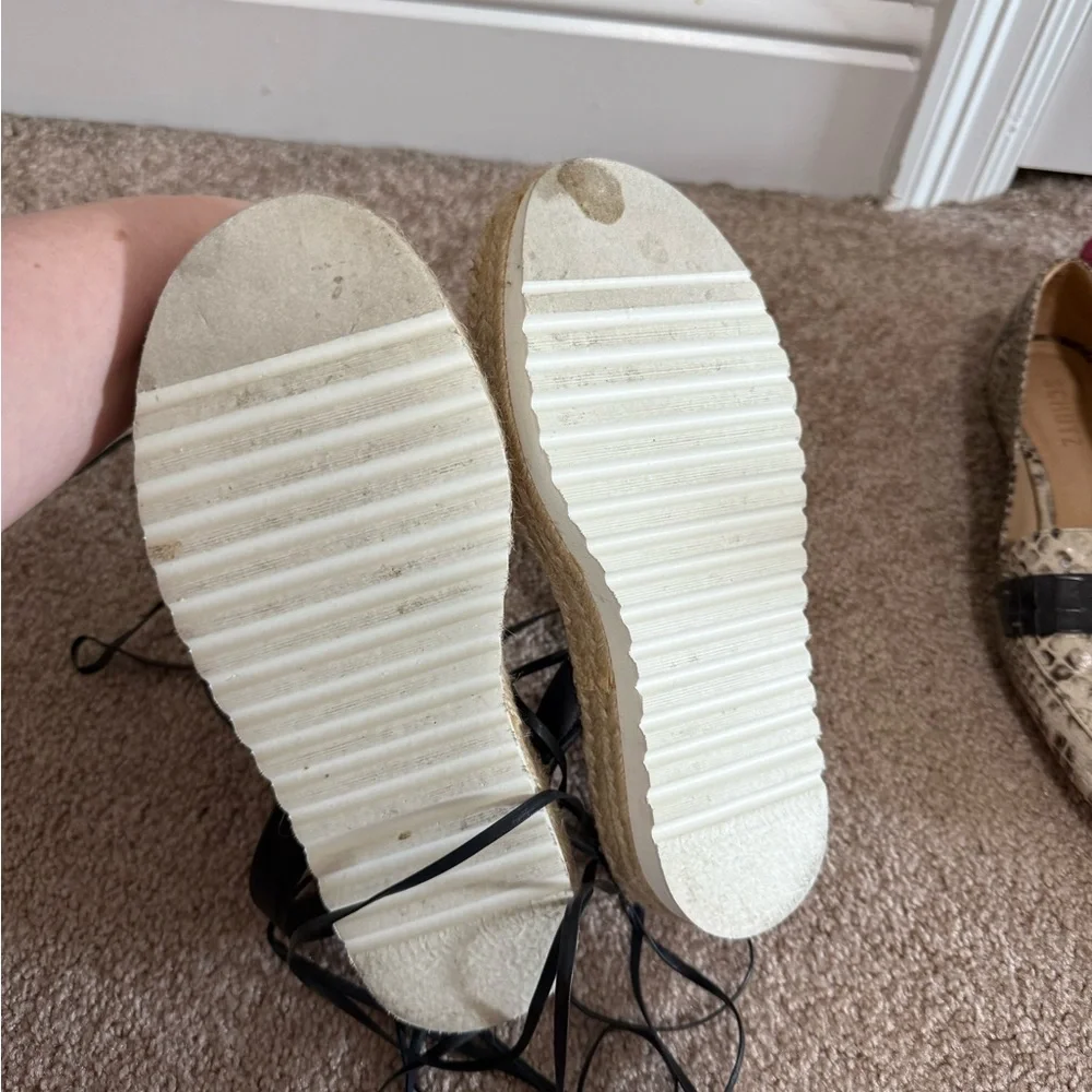 Delman Floral Espadrille Platform Sandals | Ankle Tie | Size 8